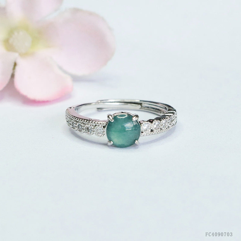 Blue-Water Jadeite Claw-Set Zircon Ring