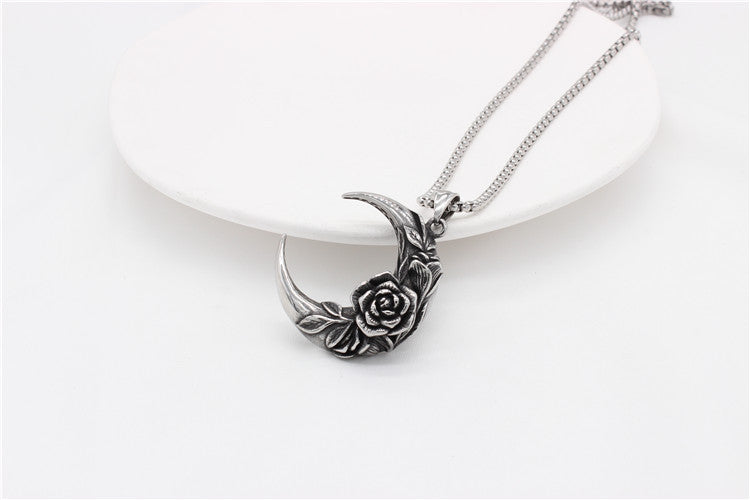 Planderful Personalized Titanium Steel Moon Rose Pendant For Men And Women Retro European American Style
