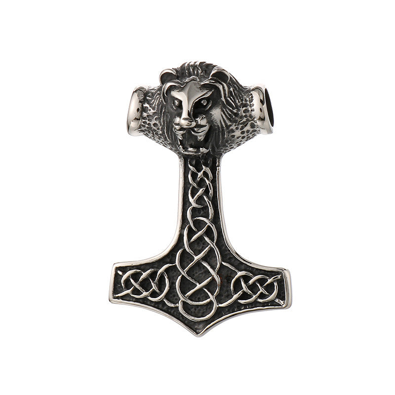 Retro Animal Pendant, Nordic Viking Wolf Head, Lion Head, Goat, Thor'S Hammer, Titanium Necklace