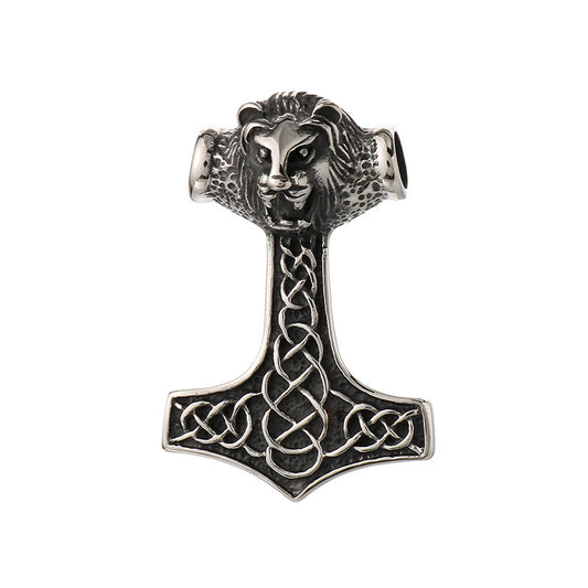 Retro Animal Pendant, Nordic Viking Wolf Head, Lion Head, Goat, Thor'S Hammer, Titanium Necklace
