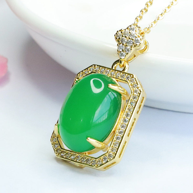 Pigeon Egg Green Chalcedony Pendant Zircon Geometric Necklace
