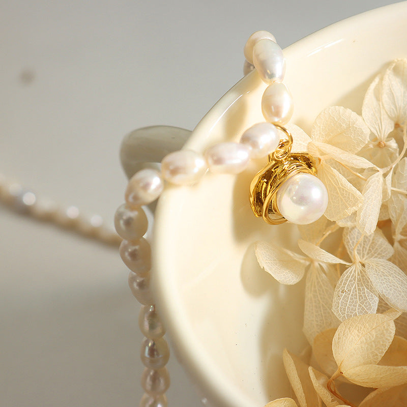 French Elegance Pearl Pendant Necklace with Baroque Freshwater Pearls