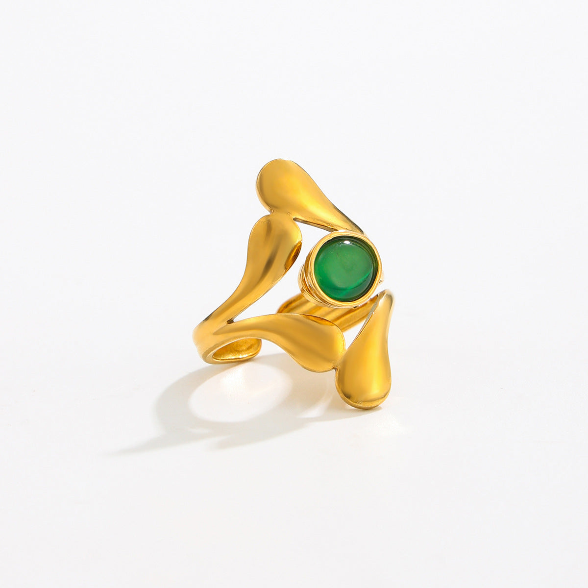 Planderful Vienna Verve Stainless Steel Flower Gemstones Opening Ring For Women Chic Vacation Style