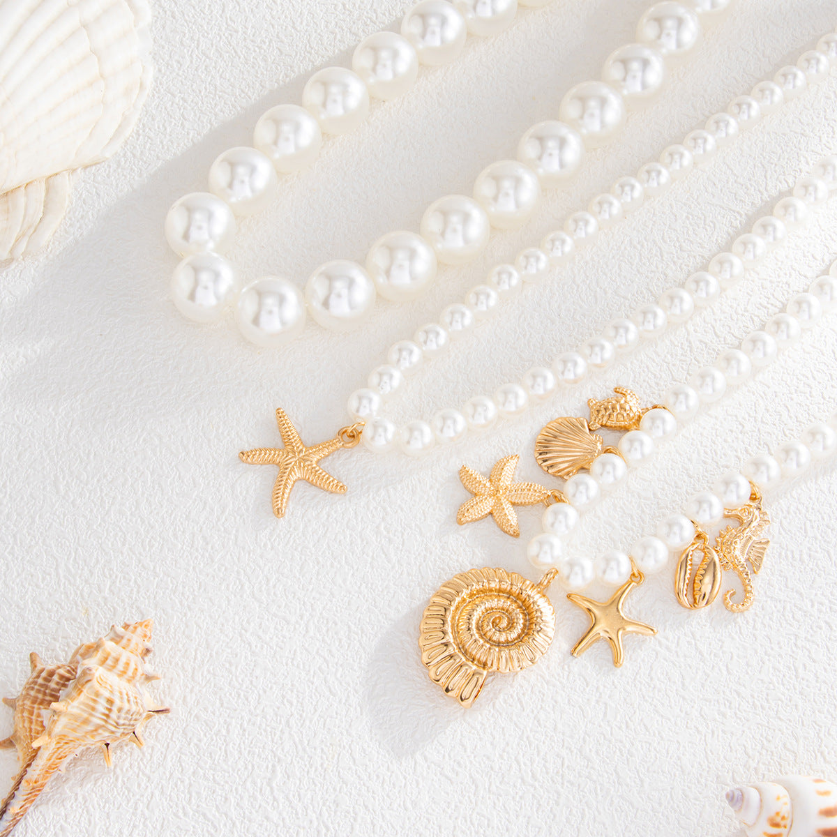 Starfish & Seahorse Pearl Layered Necklace