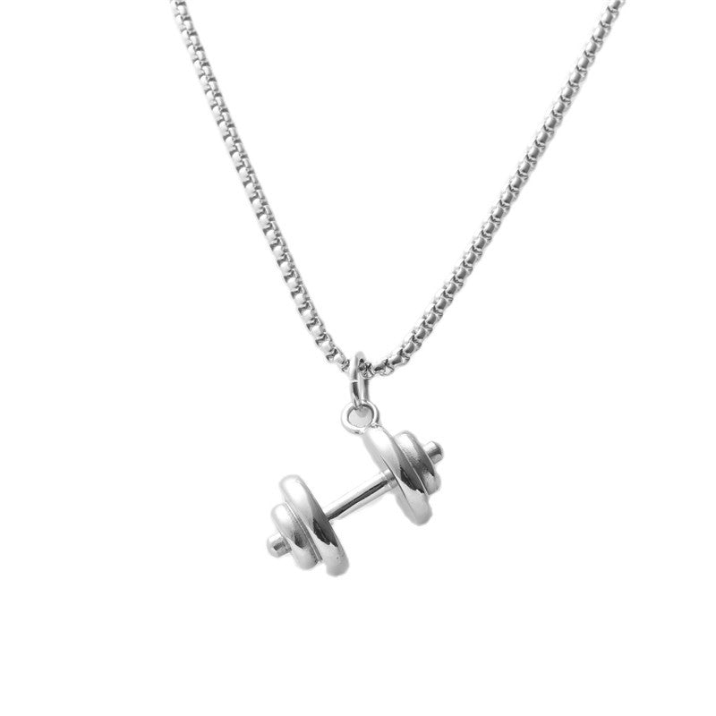 Personalized Titanium Steel Dumbbell Pendant Necklace for Trendy Men - Retro Weightlifting Jewelry