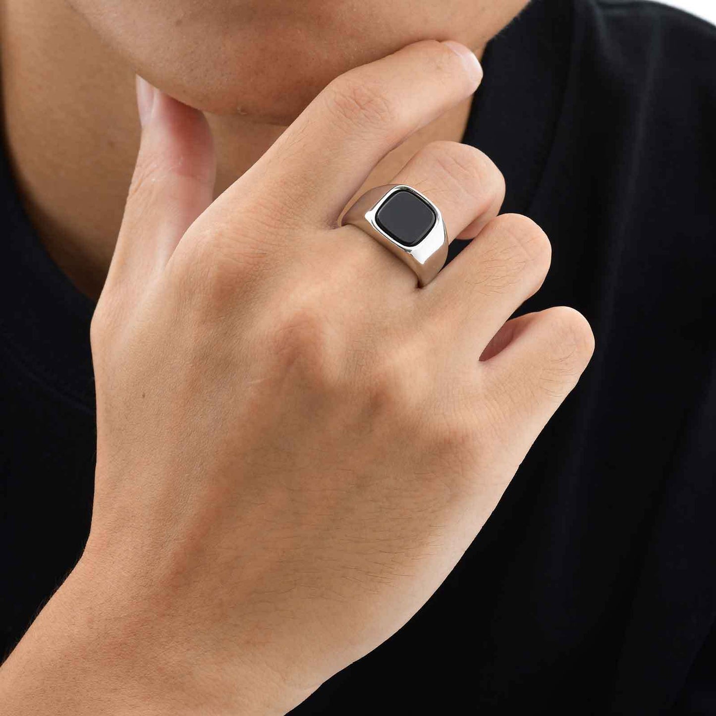 Stainless Steel Tiger Eye Men Ring Square Index Finger