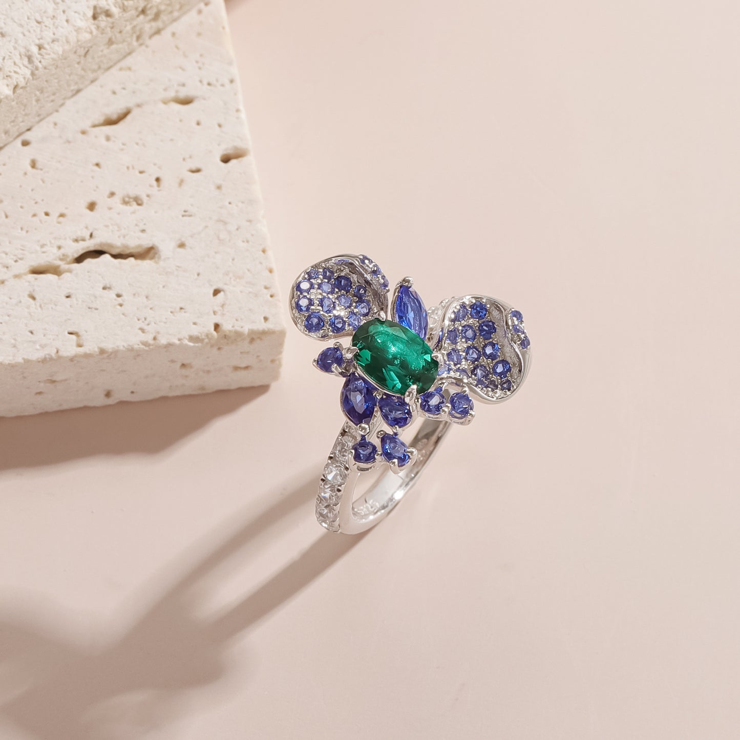 Niche Design Russian Gemstone Ring S925 Sterling Silver Set