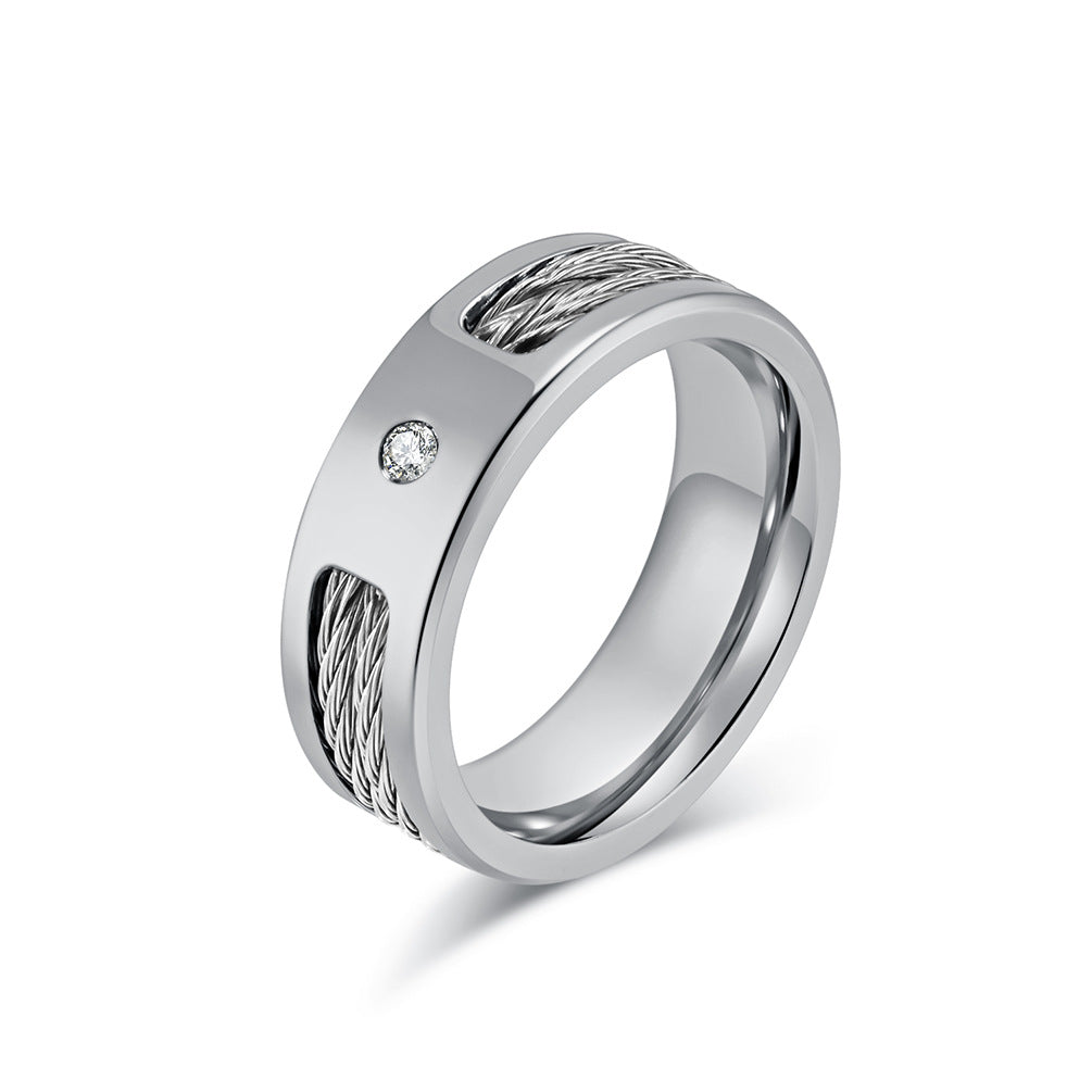Planderful Stainless Steel Inlaid Zircon Ring Unisex Everyday Genie Light Luxury Jewelry