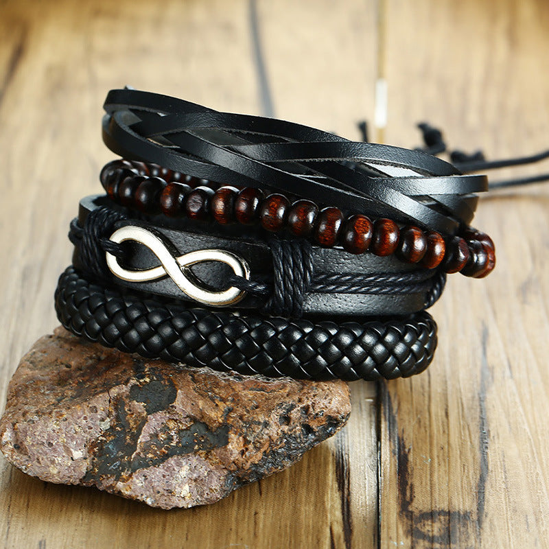Hipster With Jewelry Alloy Infinity Wood Beads Set For Men