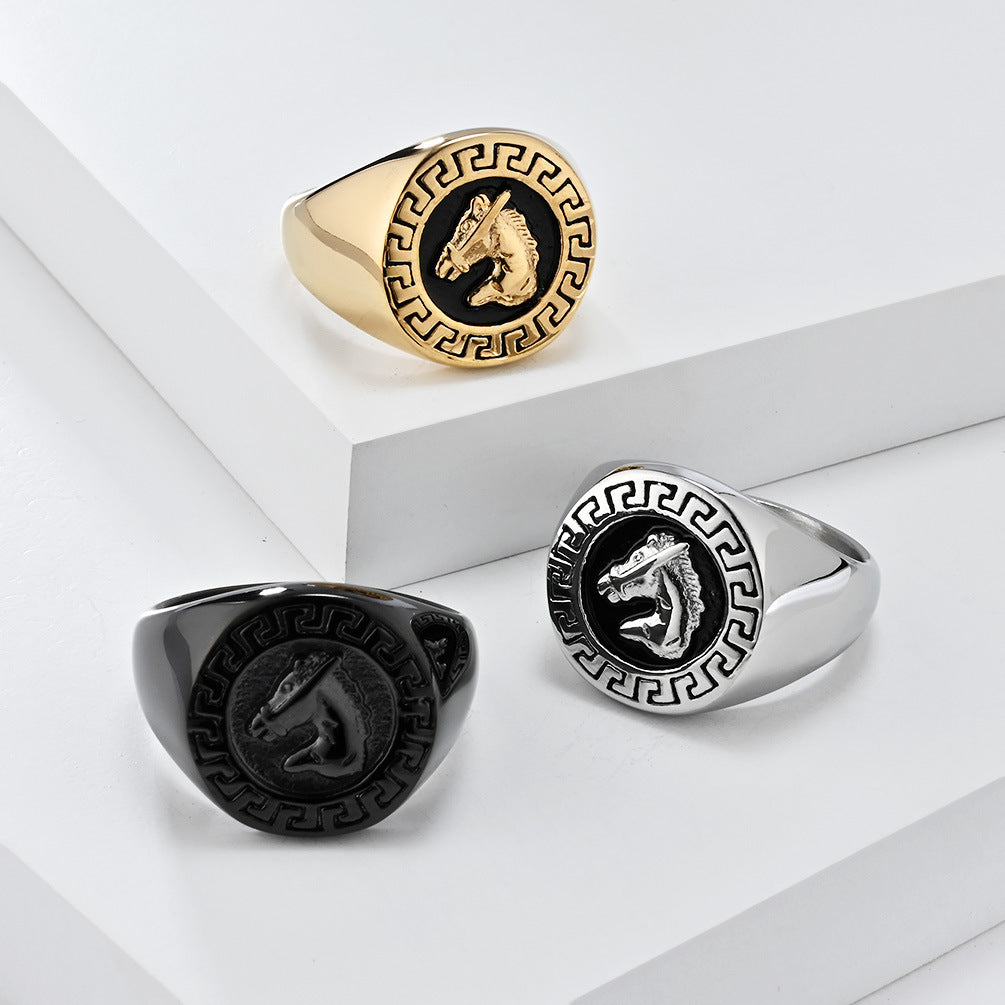 European And American Retro Hip-Hop Horse Head Titanium Steel Ring