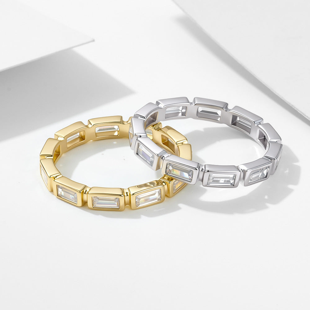 S925 Sterling Silver Geometric Rectangular Zircon Ring, Stacking And Wearing A Ring