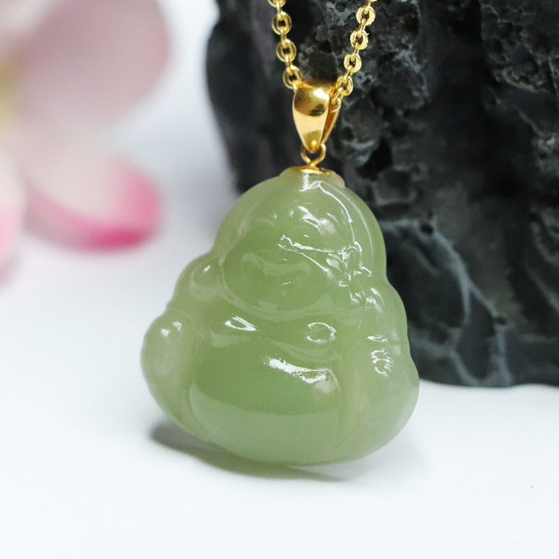 Golden Jade Buddha Pendant Necklace - Elegant Jewelry Inspired by Wisdom and Tranquility