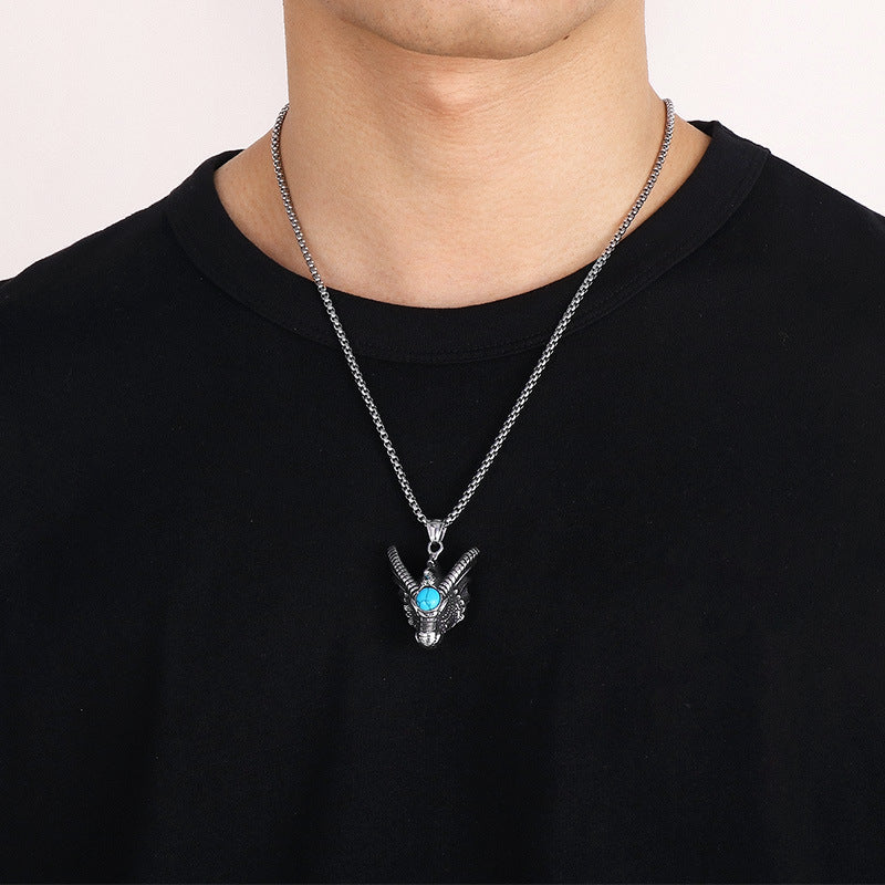 Animal Stainless Steel, Punk Retro Cool Inlaid Turquoise Dragon Pendant For Men Necklace