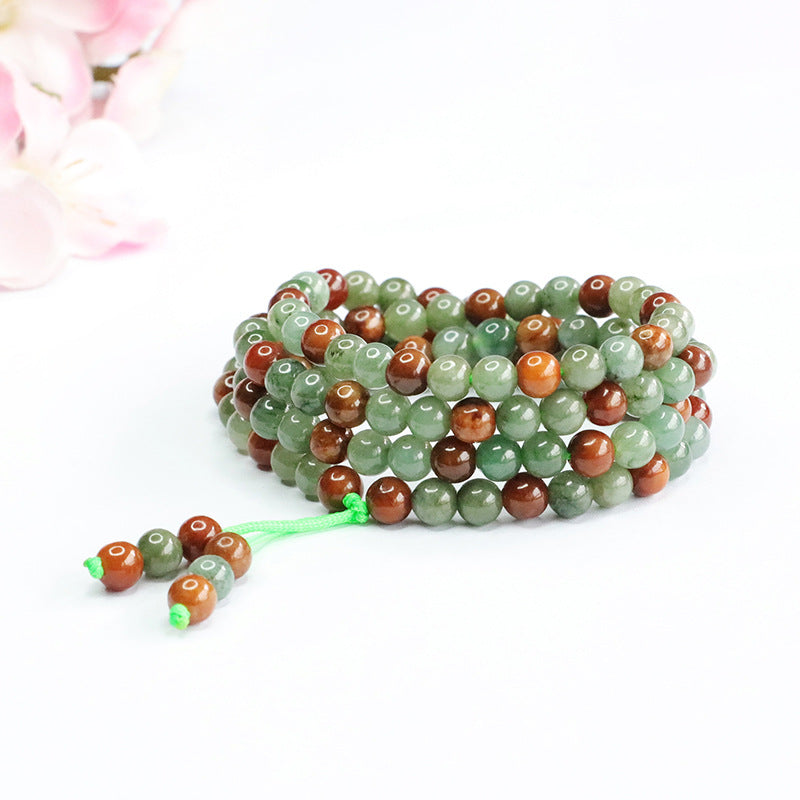 Natural Jade Necklace Green Yellow Jade Double Colour Beads Chain Jade