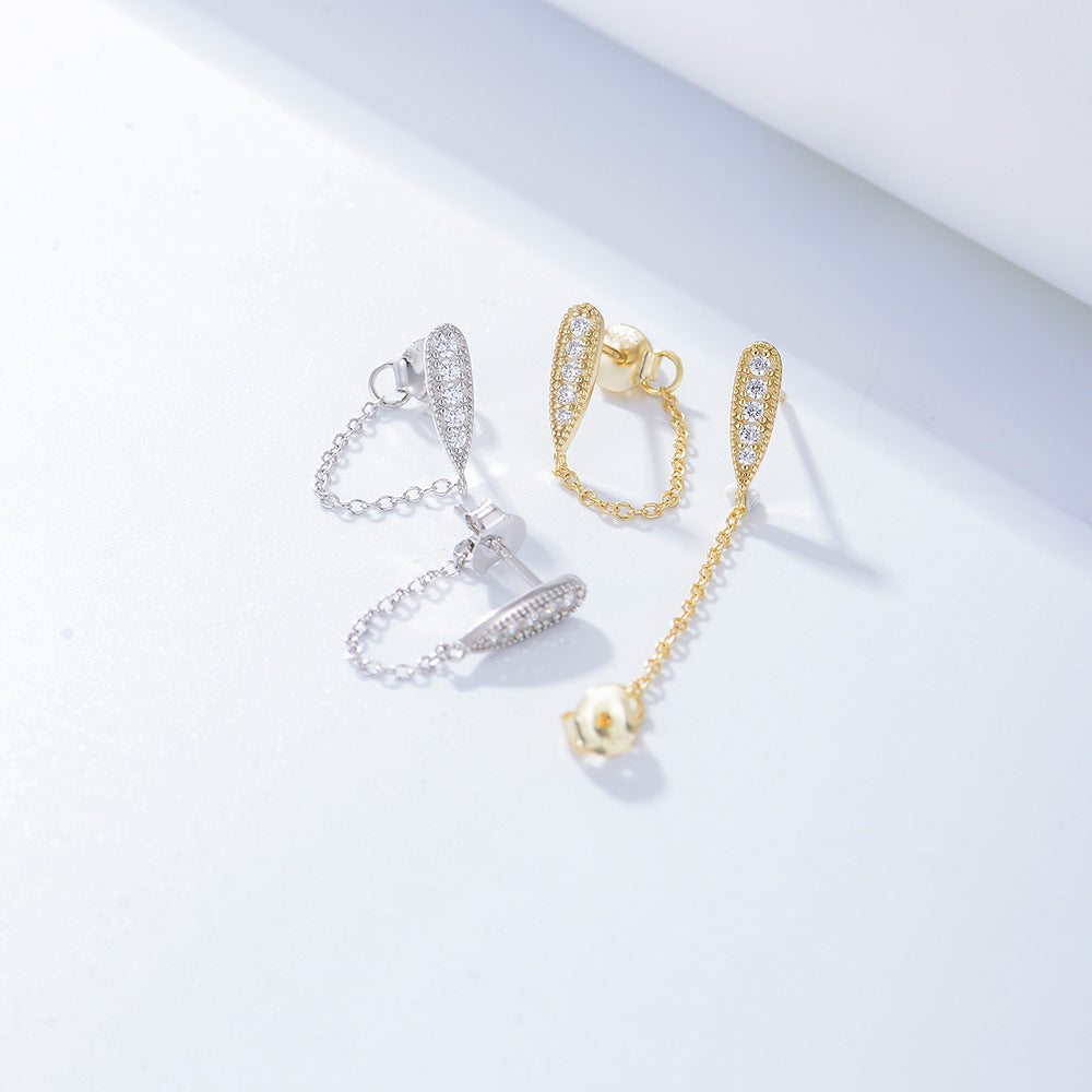 S925 Sterling Silver Earrings Sense Chain Fringed Stud Earrings,