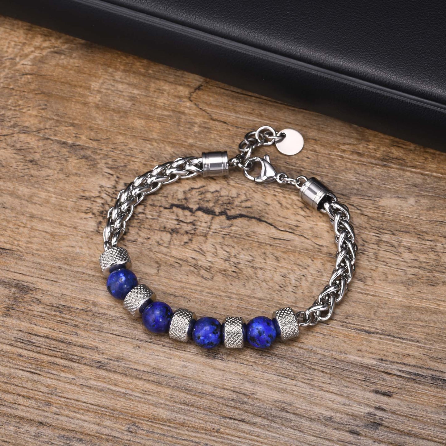 Stainless Steel Flower Basket Chain Beaded Bracelet Men