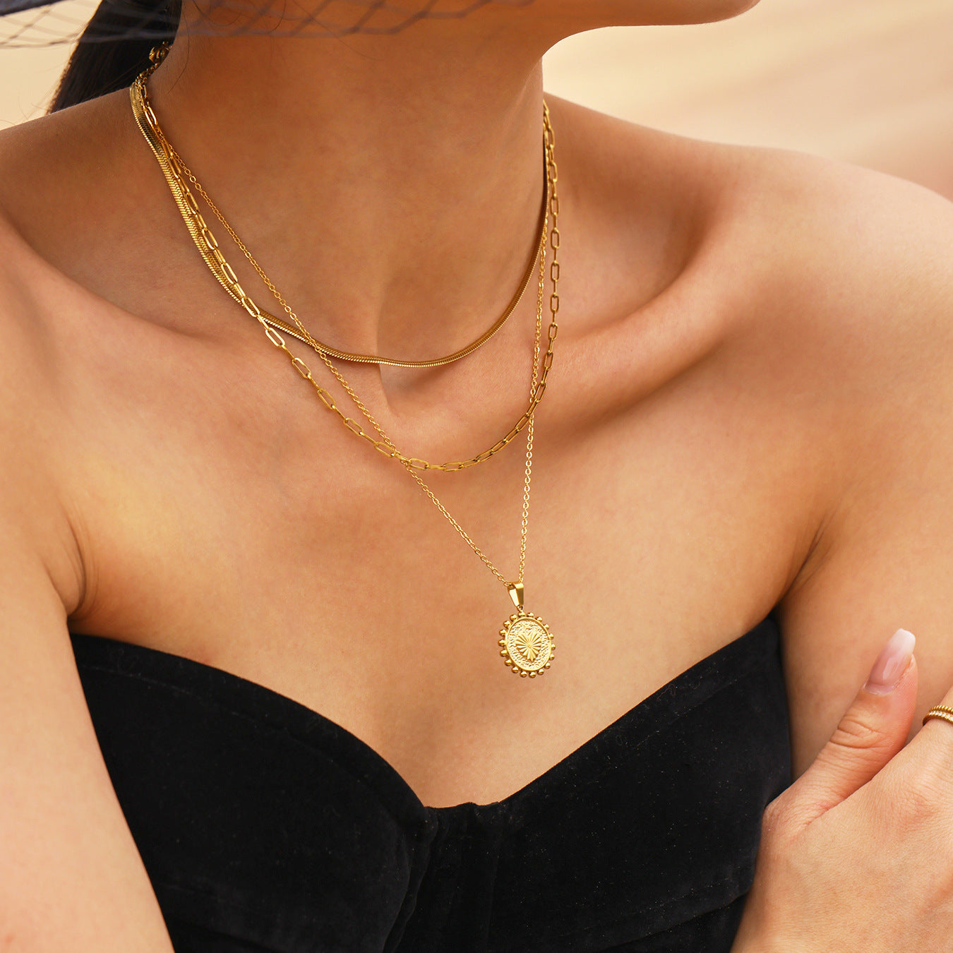 Peach Heart Double Layer Stainless Steel Necklace For Women