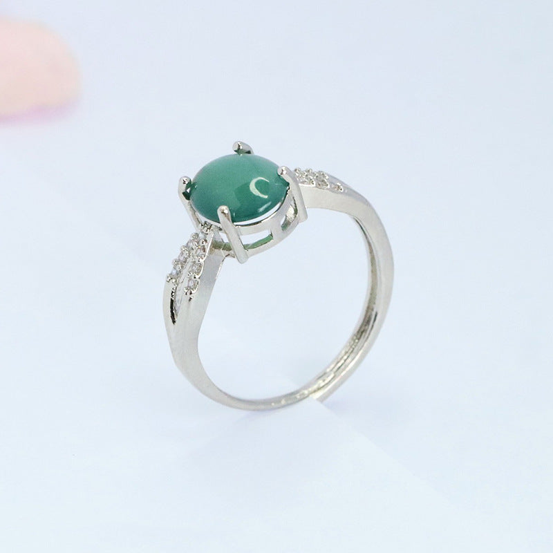 Blue Water Jadeite Double-Hoop 8*10 mm Ring