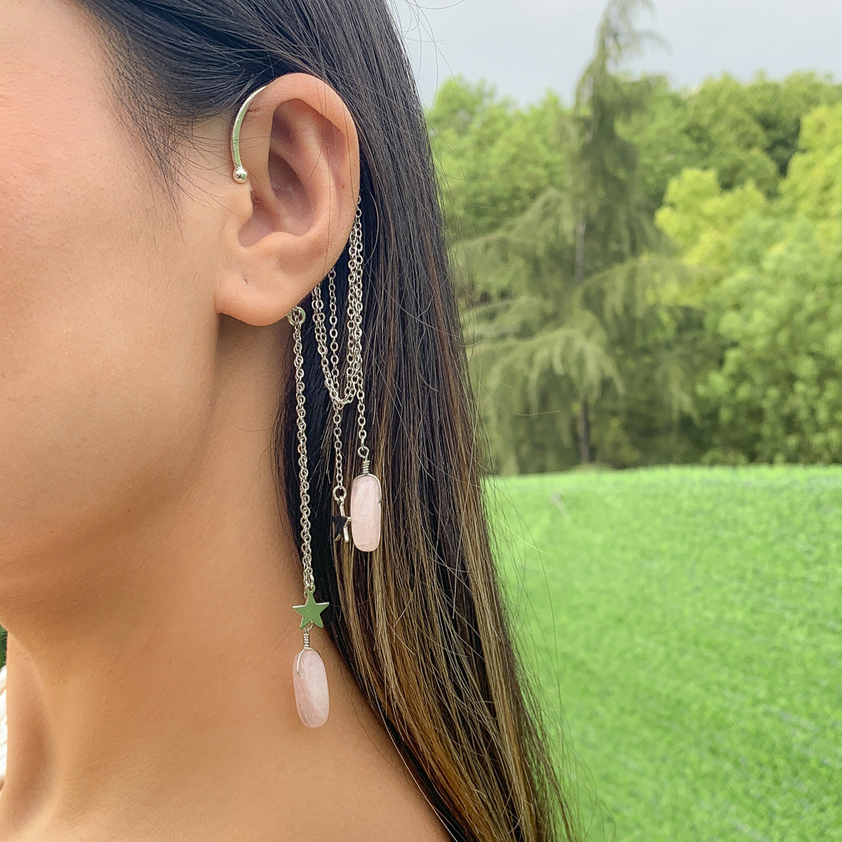 Sleek Starry Earrings with Crystal Tassel Accent For Women