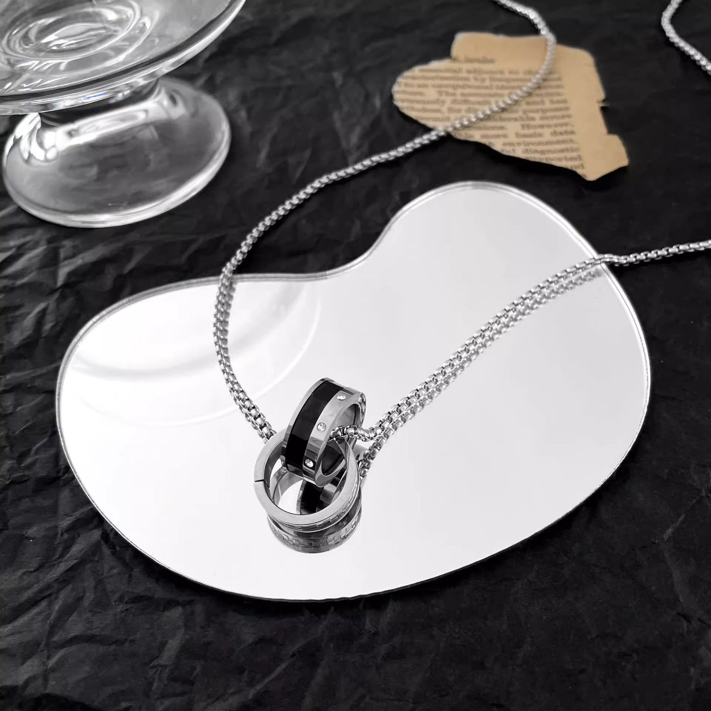 Planderful Jewelry Everyday Genie Steel Necklace For Men And Women Double Ring Pendant