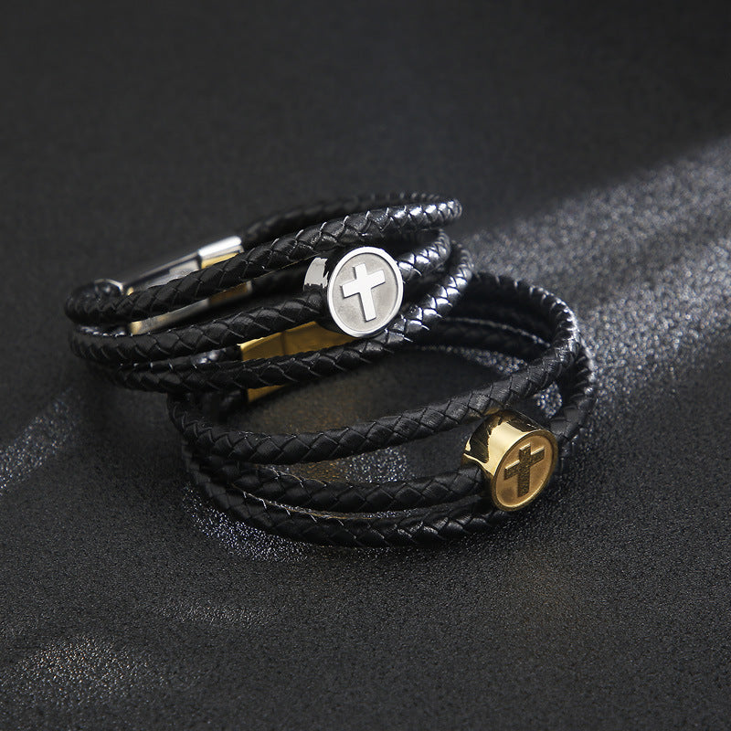 Planderful Versatile Leather Rope Cross Bracelet For Men