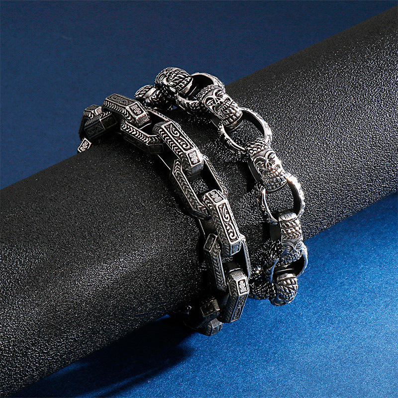 Antique Square Buddha Head Titanium Steel Men's Bracelet