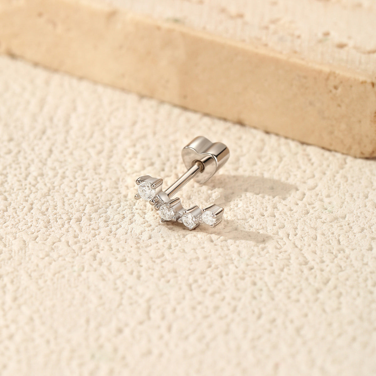 925 Sterling Silver Heart Moissanite Ear Cartilage Stud
