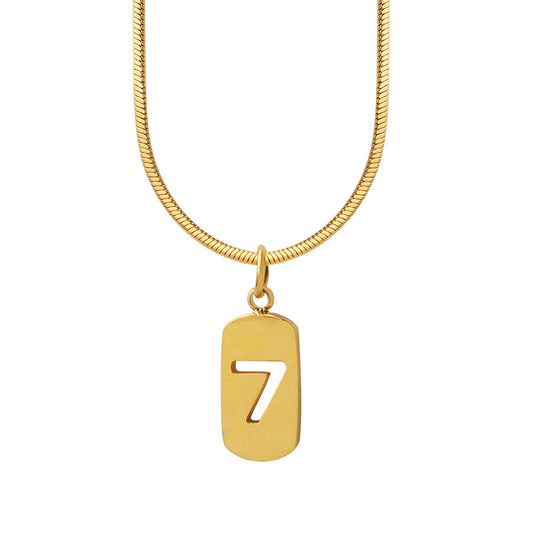 Lucky 7 Tag Snake Bone Chain Clavicle Necklace - Niche Design in Plated 18K Gold, European and American Style