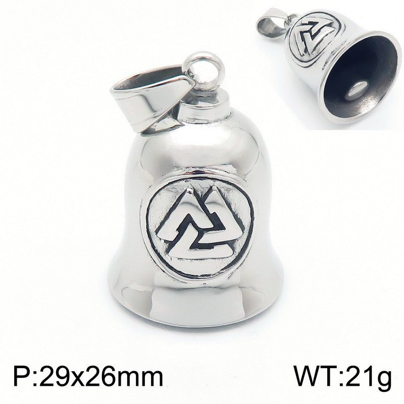 Viking Triangle Charm Locomotive Hanging Bells, Vintage Masonic Cross Angel Wings Bells Titanium Necklace