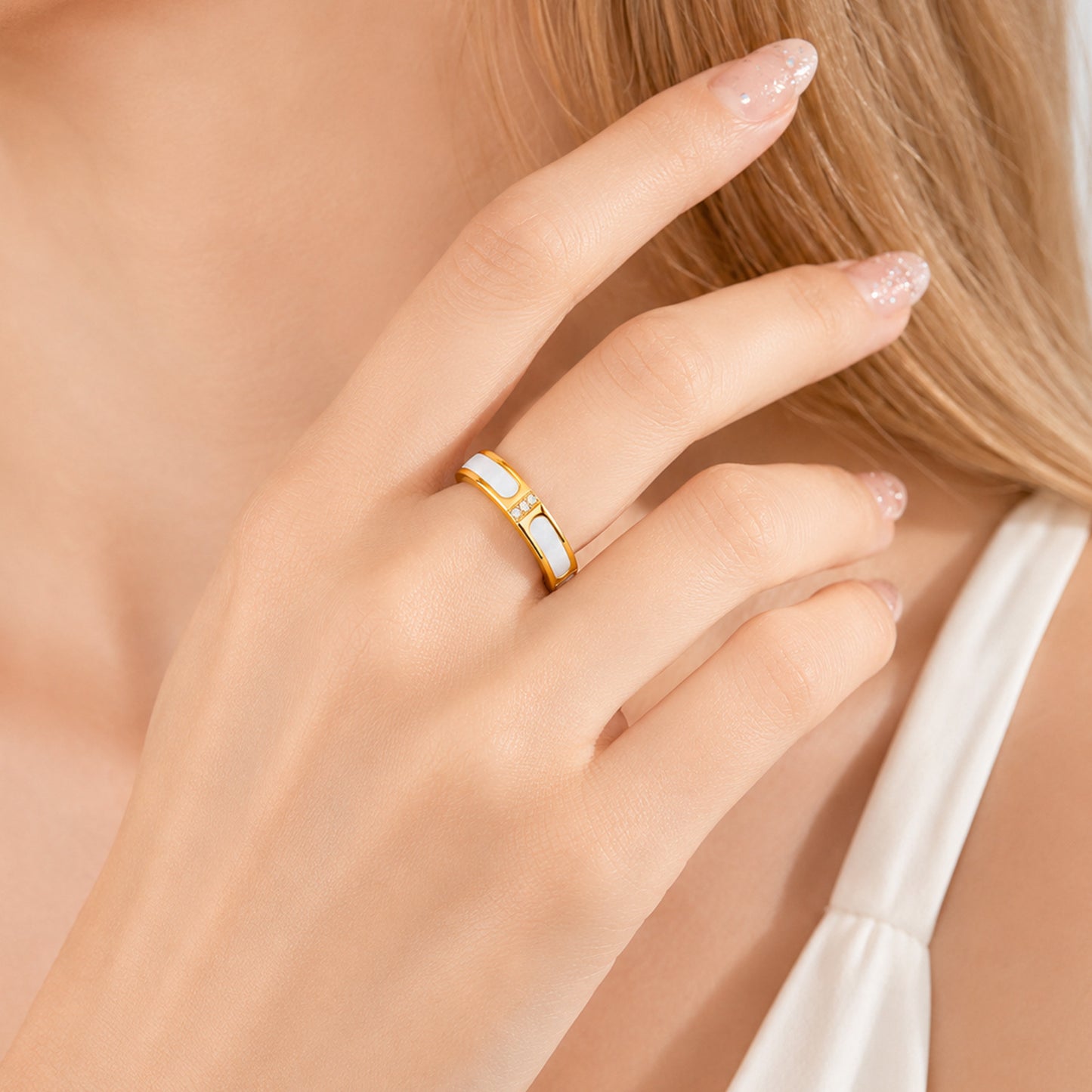 Planderful Everyday Genie Stainless Steel Rotatable Ring With White Mother Of Pearl Inlay Zircon Unisex Couple Jewelry