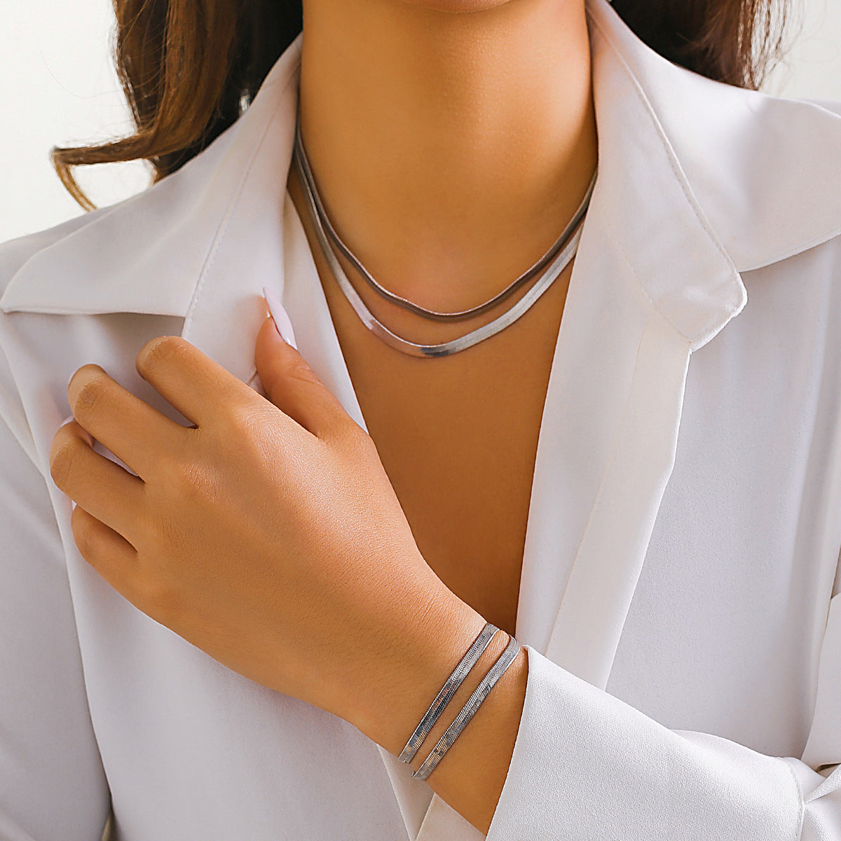 Sleek Snake Bone Chain Necklace Featuring Elegant French Chain Design