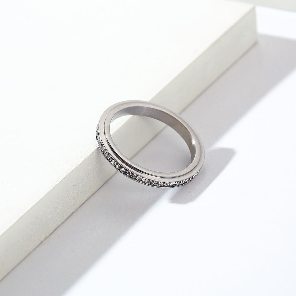 Cross-Border 3mm Full Zircon Rotatable Light Luxury Ring