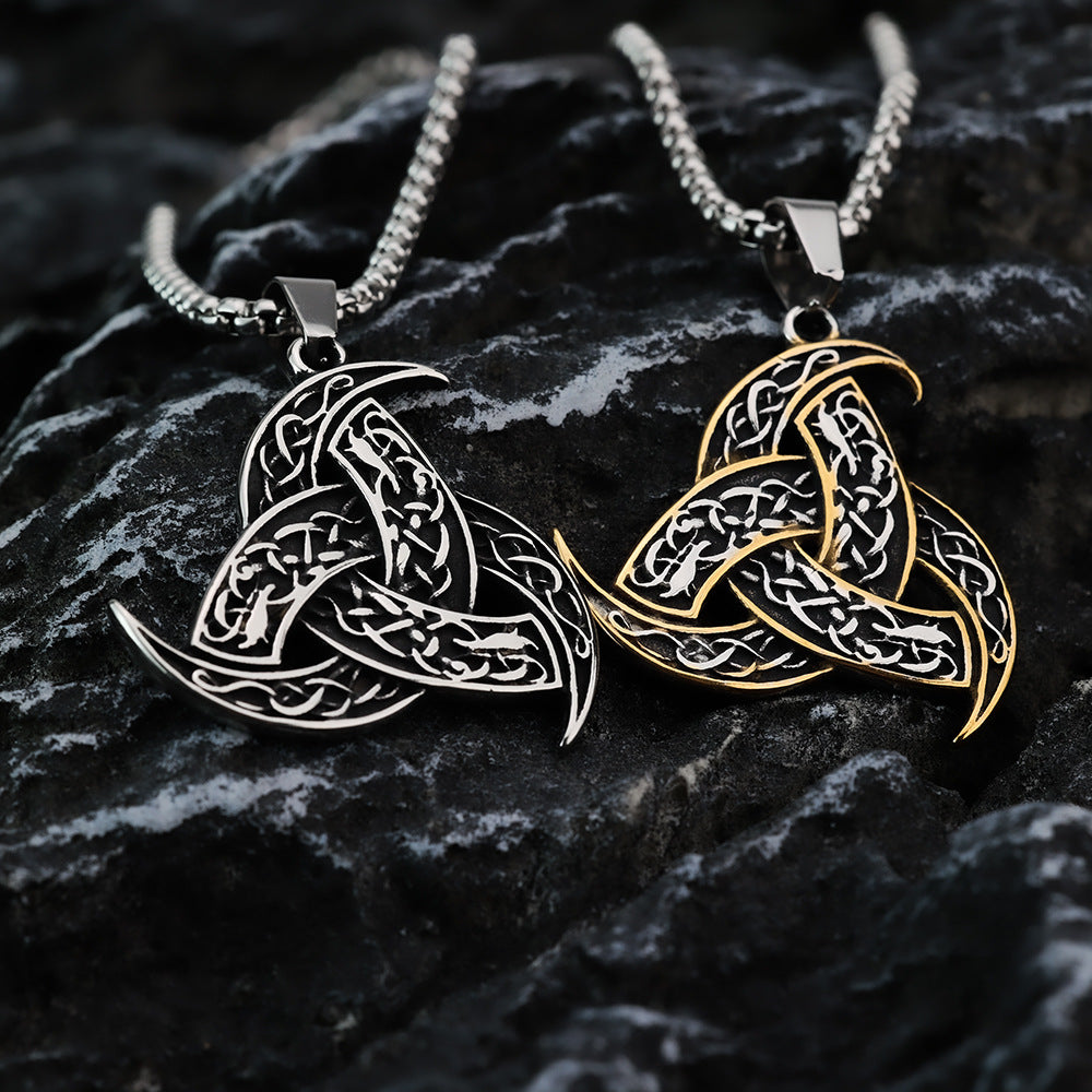 Planderful Titanium Steel Pendant Nordic Viking Triangular Celtic Knot Rune Necklace For Men