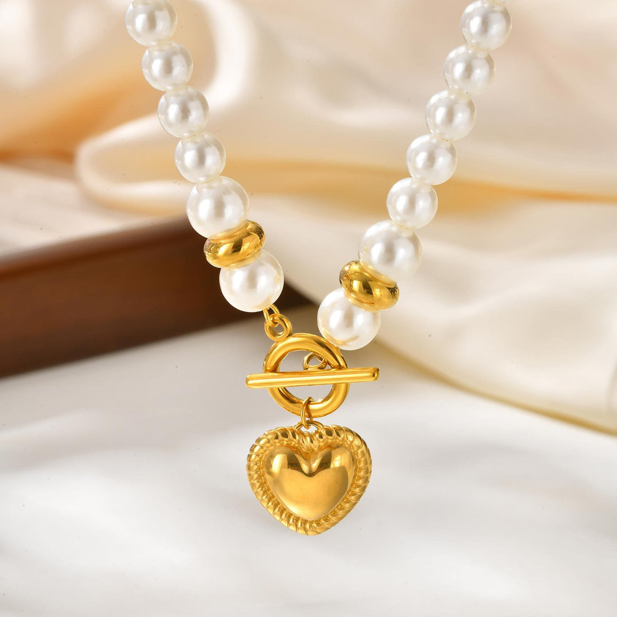Stainless Steel Pearl Heart Necklace