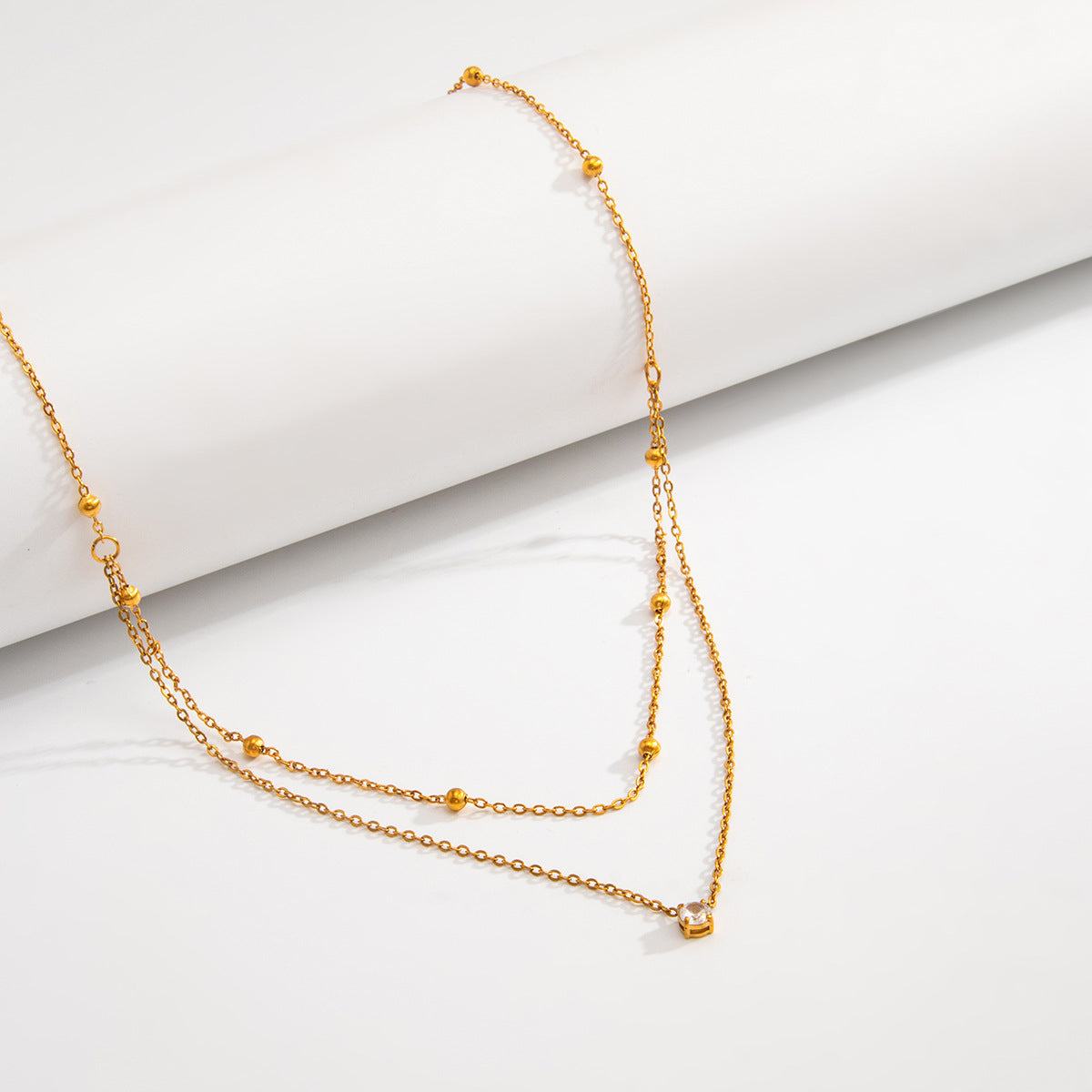 Round Bead Double-Layer Stainless Steel Necklace