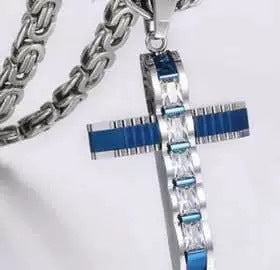 Planderful Everyday Genie Mens Stainless Steel Premium Cross Pendant Hip Hop Zircon Inlay