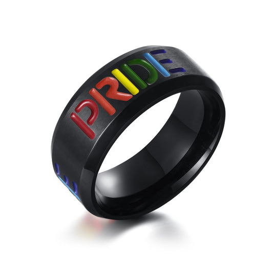 Stainless Steel Epoxy Colored Ring Black Men's