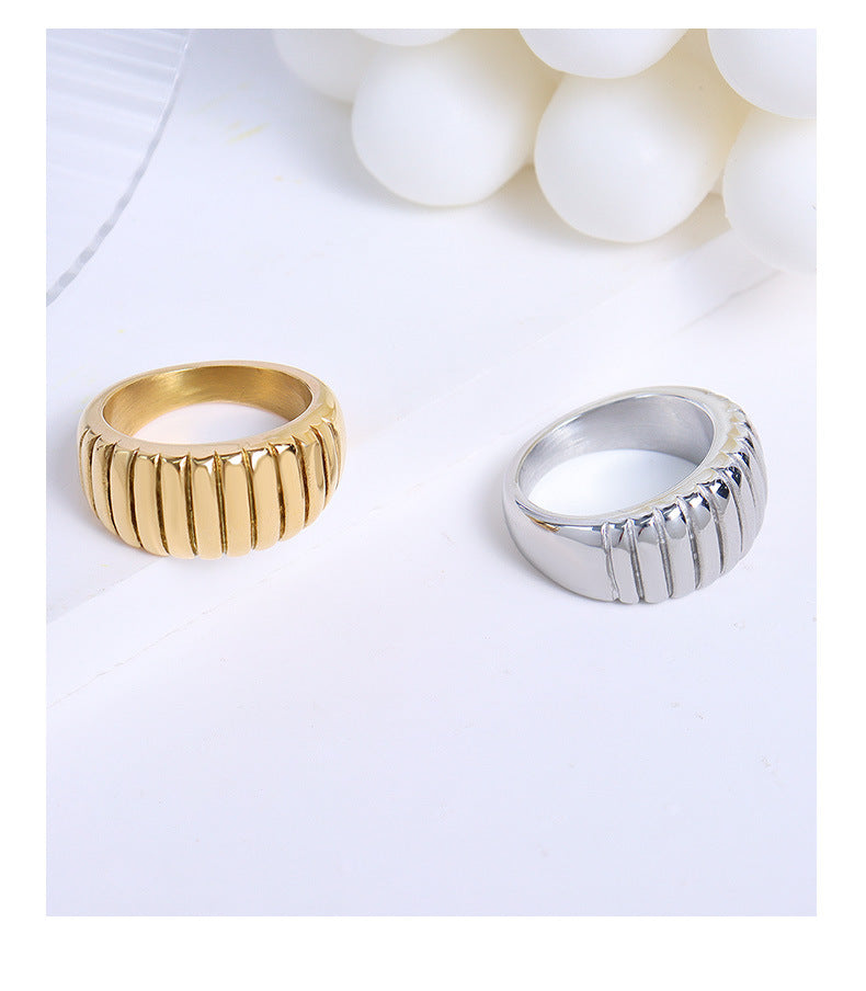Golden Croissant Texture Ring - Titanium Steel Women's Jewelry