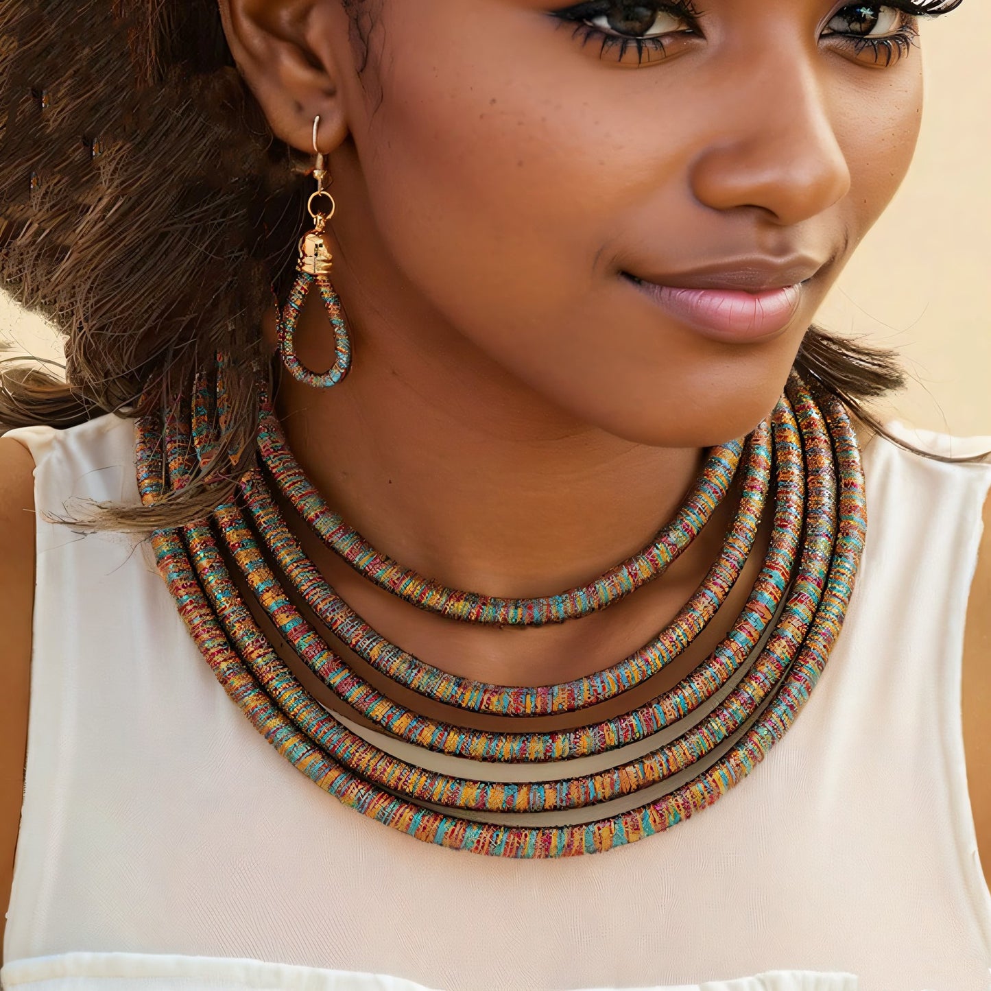 Planderful Savanna Rhythms Necklace and Earrings Set – Elegant Multi-Layer Design