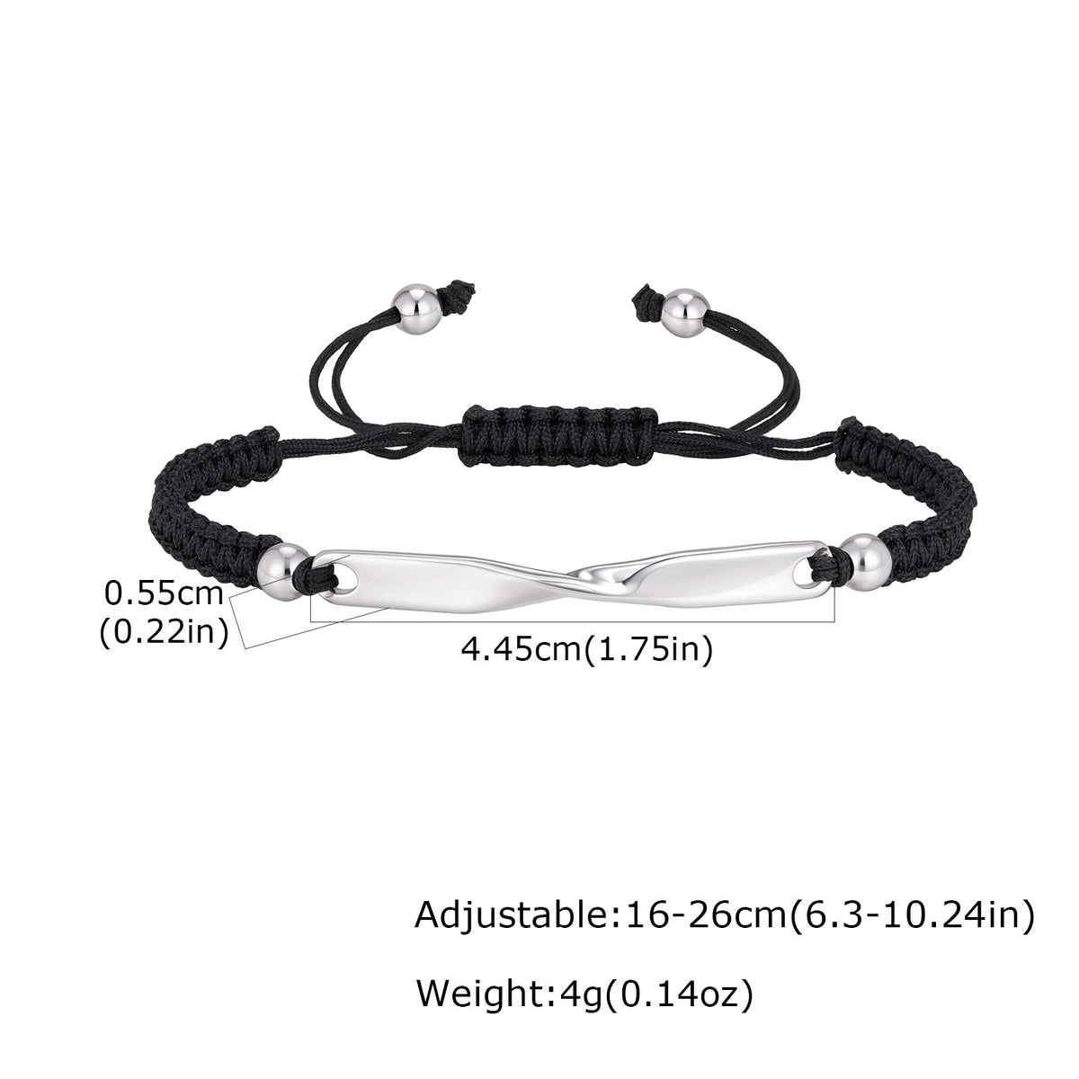 Braided Adjustable Mobius Stainless Steel Bracelet Unisex