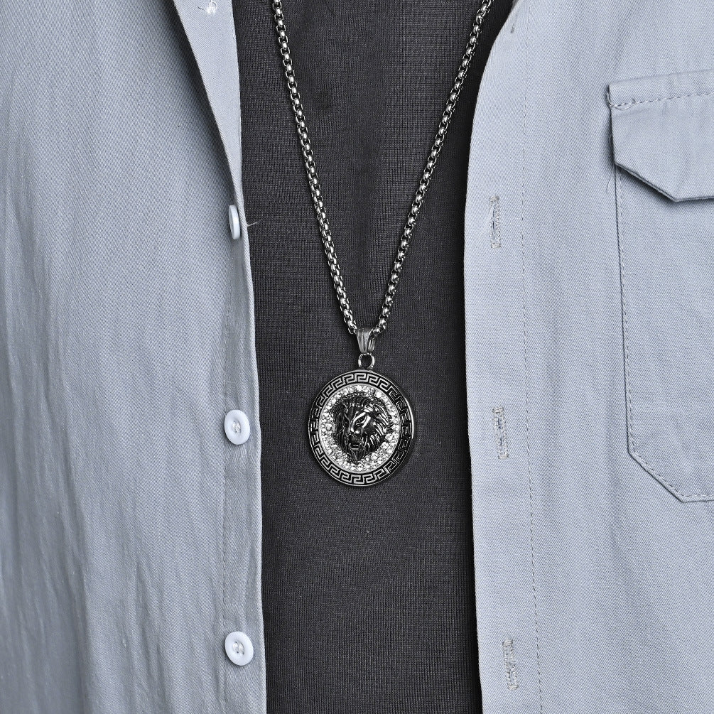 Planderful Domineering Lion Head Necklace Stainless Steel Gold Plated For Men Hip Hop Jewelry