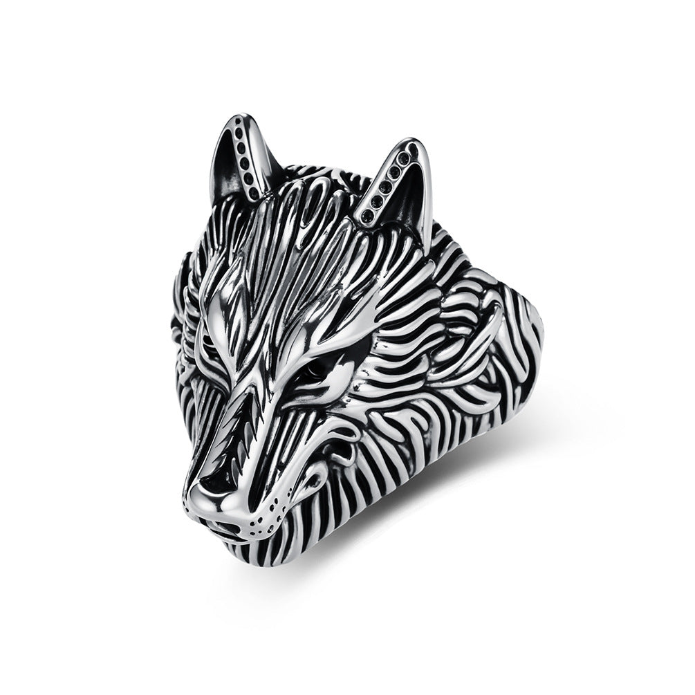 Viking Wolf Head Stainless Steel Ring Men's Wild Wolf
