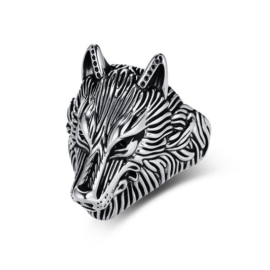 Viking Wolf Head Stainless Steel Ring Men's Wild Wolf