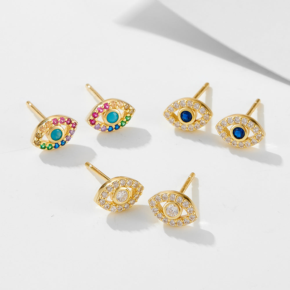 925 Sterling Silver Devil's Eye Earrings Micro-Inlaid Zircon Eye Stud