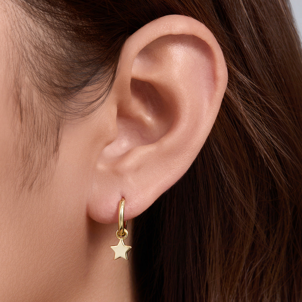 S925 Sterling Silver Star Moon Earrings Asymmetrical Gold-Plated Earrings