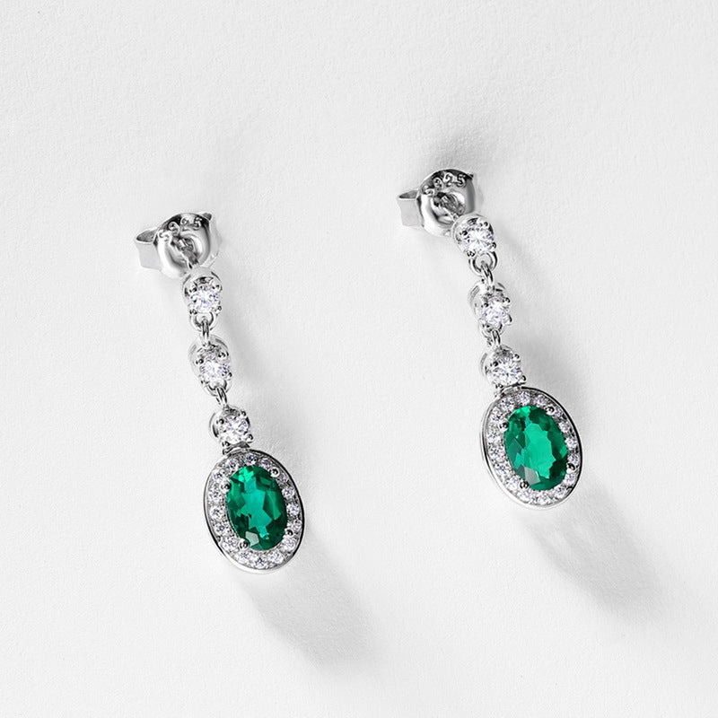 S925 Sterling Silver Lab-Grown Emerald Signature Drop Earrings