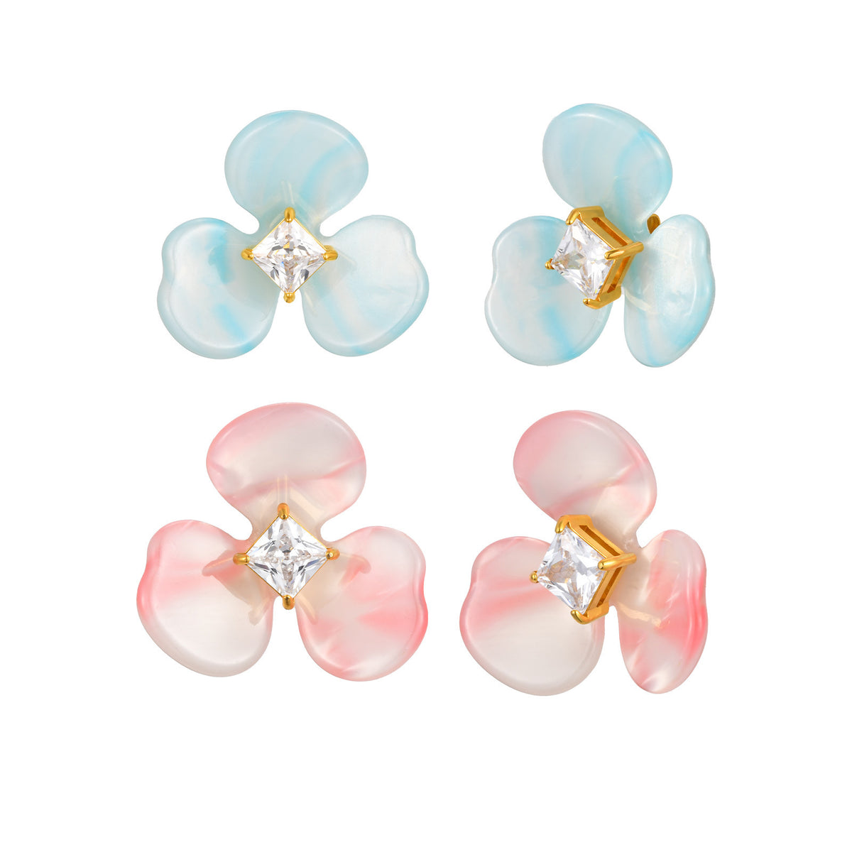 Stainless Steel Zircon Floral Earrings
