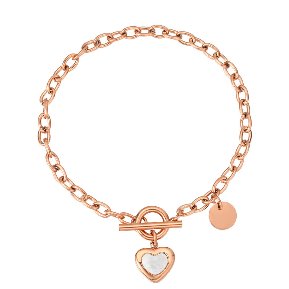 Planderful Everyday Genie Titanium Steel Bracelet for Women with Mother of Pearl Inlay Elegant Modern Jewelry