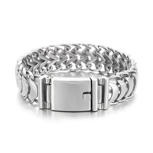 Planderful Titanium Steel Mens Glossy Woven Chain Bracelet