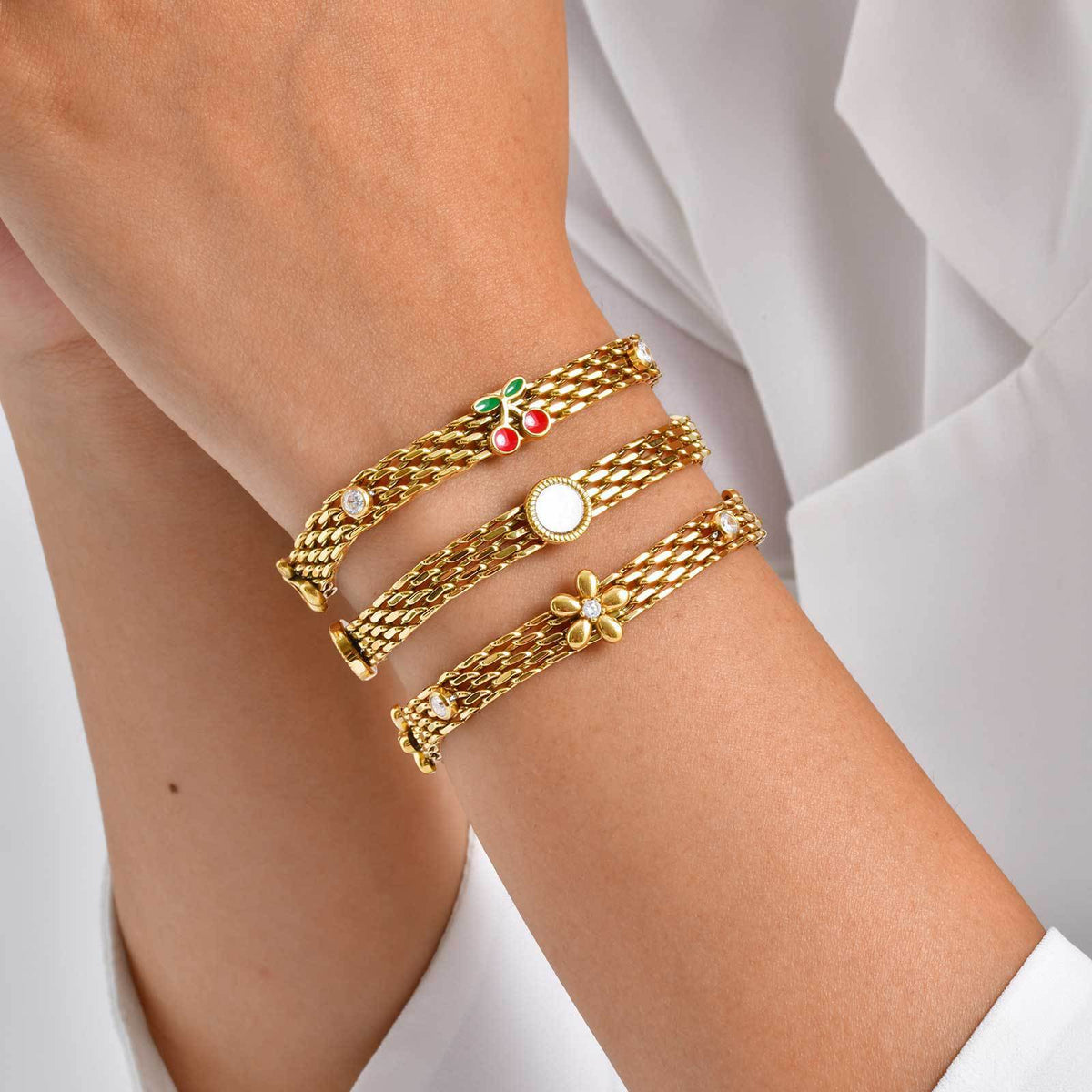 Flower Shell Zircon Stainless Steel Bracelet